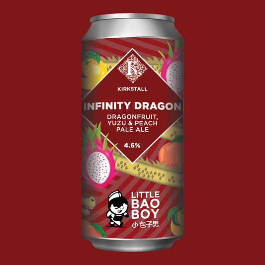 KIRKSTALL X LITTLE BAO BOY // INFINITY DRAGON // DRAGON FRUIT, YUZU & PEACH PALE ALE // 4.6% // 440ML // 12 PACK