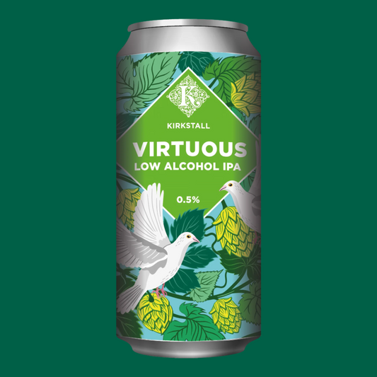Low Alcohol Virtuous Can On Green Background