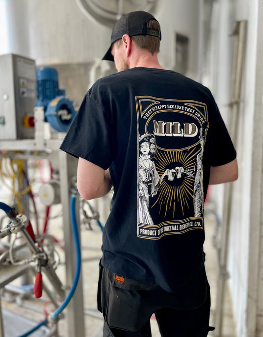Man Working In Brewery Wearing They Drank Mild Black T-Shirt Back View