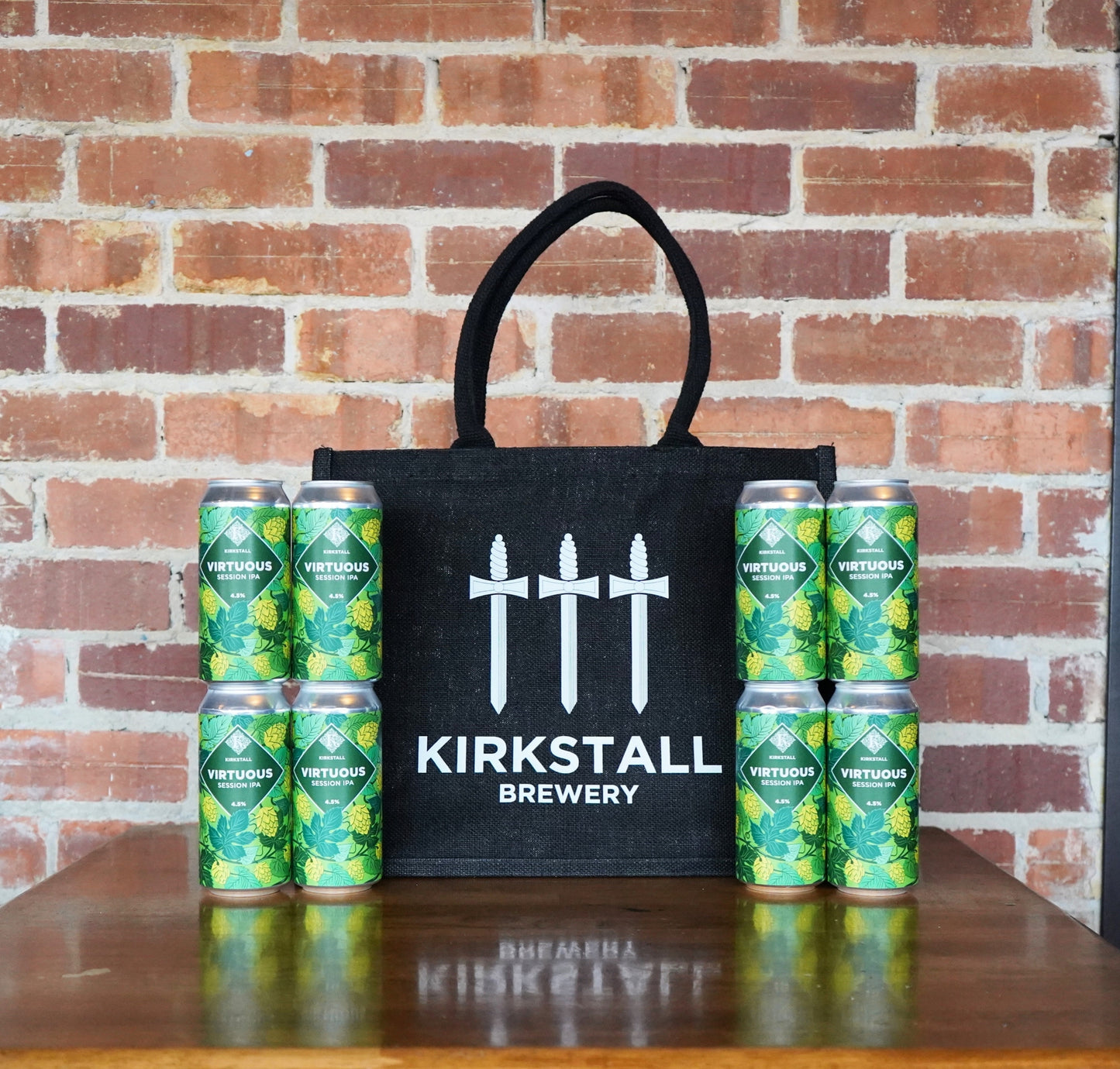 THREE SWORDS JUTE SHOPPER & 8 VIRTUOUS CANS BUNDLE