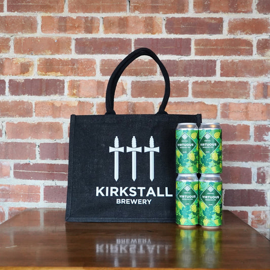 THREE SWORDS JUTE SHOPPER & 4 VIRTUOUS CANS BUNDLE