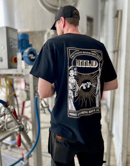 Man Working In Brewery Wearing They Drank Mild Black T-Shirt Back View 