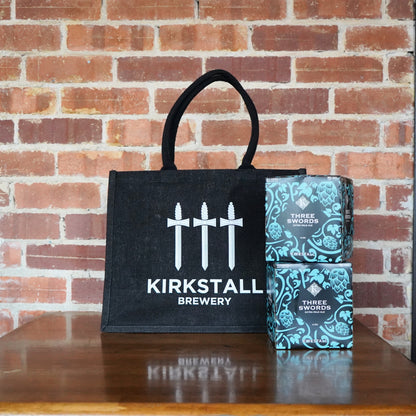 THREE SWORDS JUTE SHOPPER & 8 THREE SWORDS CANS BUNDLE