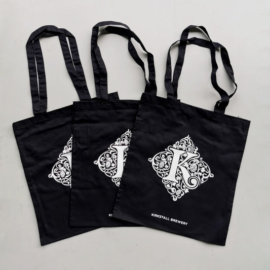 Three Kirkstall Logo Tote Bags On White Background
